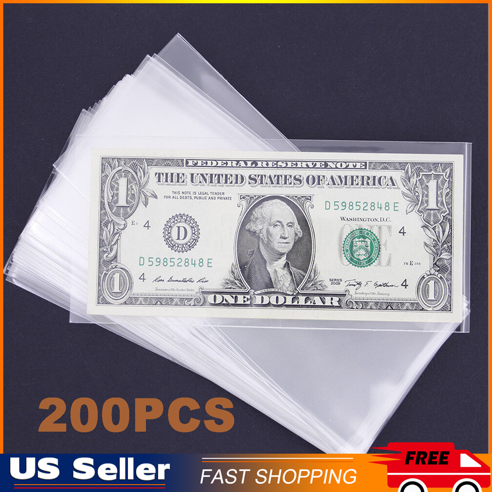 200 Pieces Thickened Currency Sleeves Paper Money Bill Holders for Collector