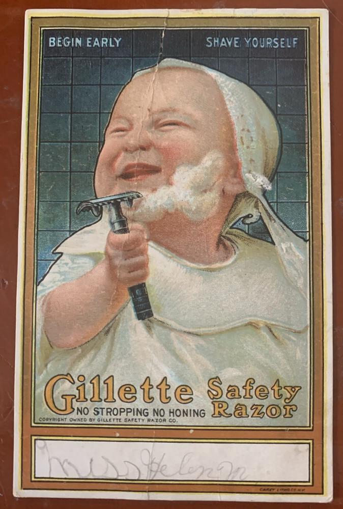 Gillette Safety Razor, Baby Shaving, Vintage Advertising Postcard
