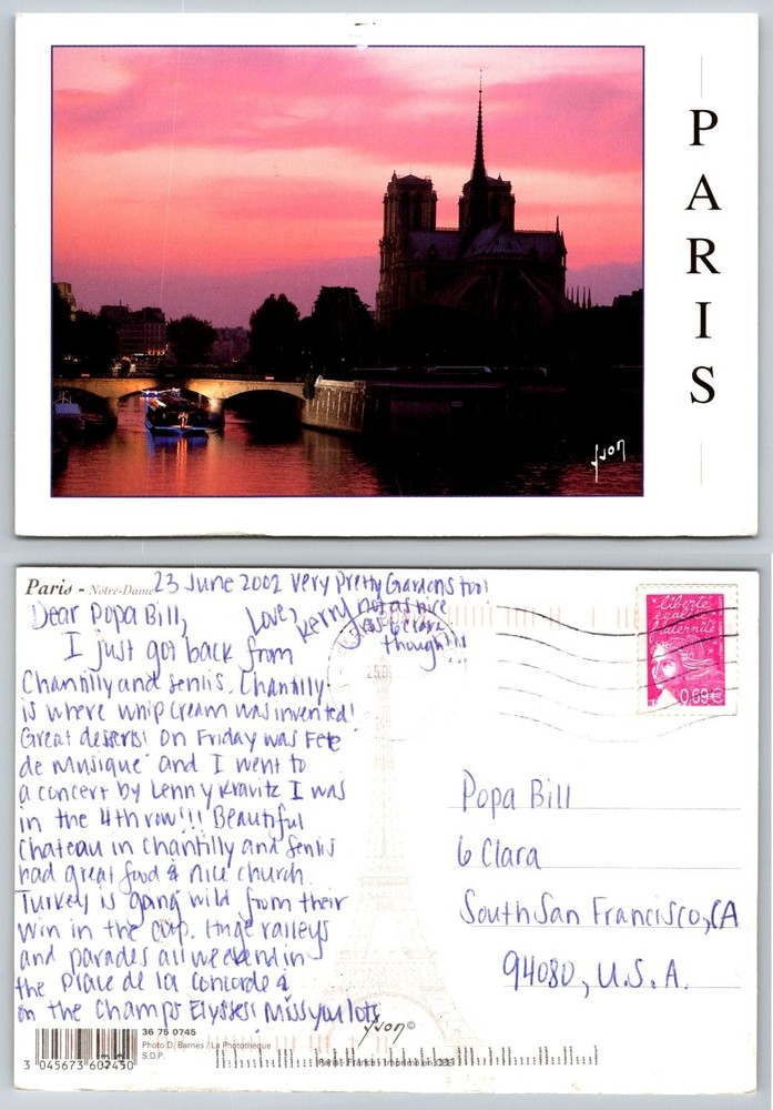 2002 Paris Notre Dame Cathedral Sunset Postcard - River Seine France Yvon Photo