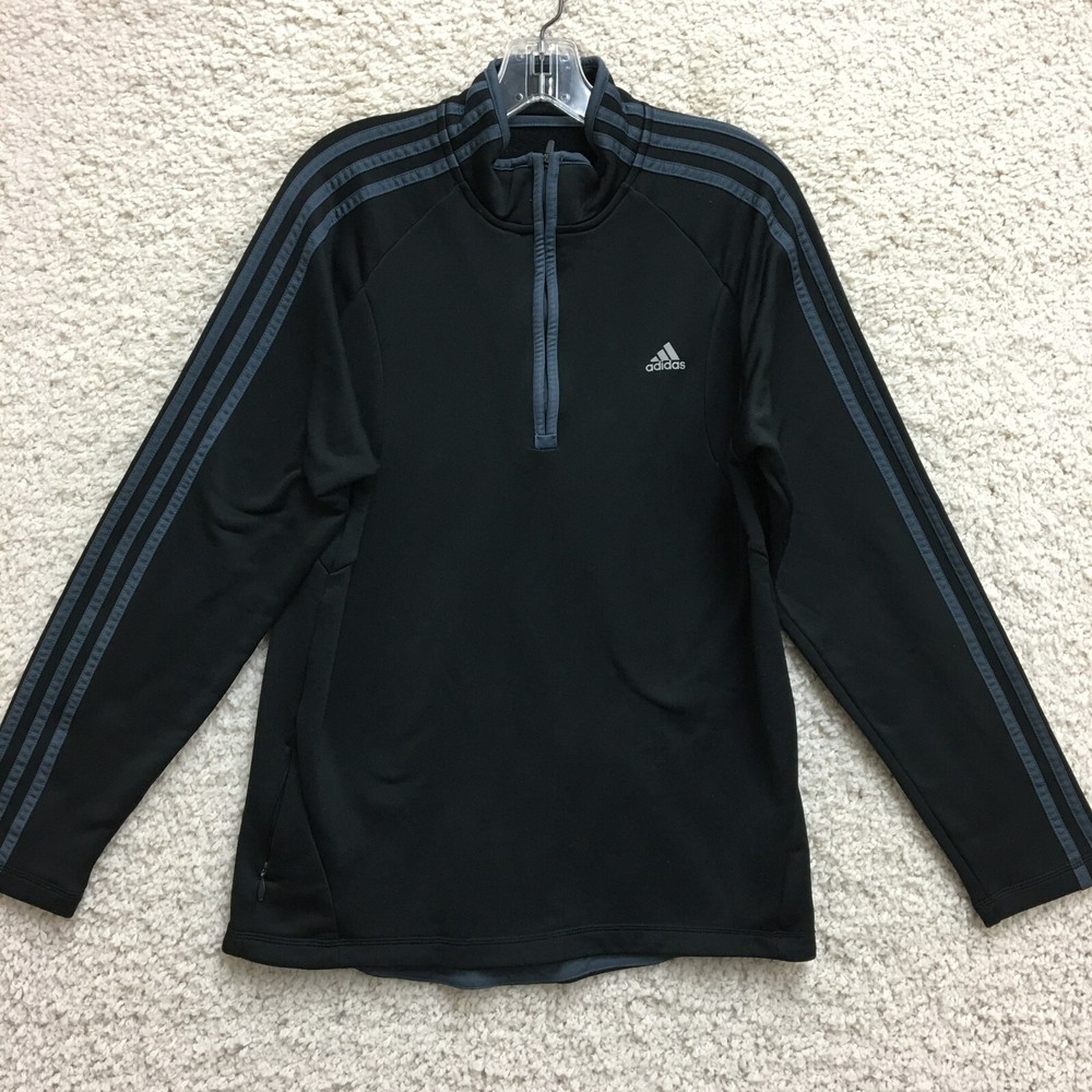 Adidas Sweater Medium Adult Black 1/4 Zip Mock Neck Pullover Logo Pockets Mens M