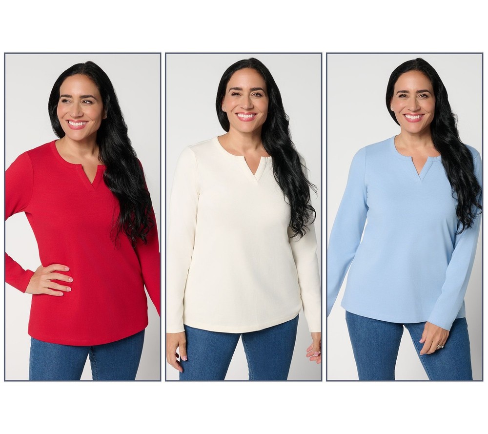 Denim & Co. Women's Top Plus Sz 1X Essentials Perfect Multi-colored A702912