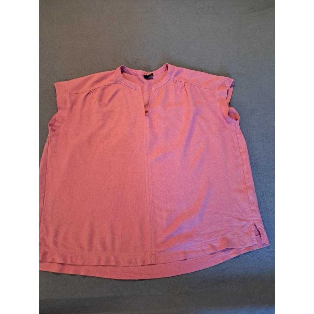 Splendid lavender Linen Blend Split Neck Short Sleeve Blouse Top XL
