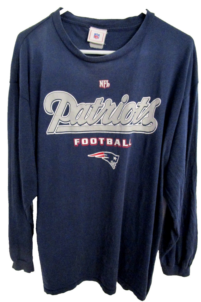 New England Patriots Shirt Mens XL Navy Blue Logos Long Sleeve Crew NFL 2XL VGUC