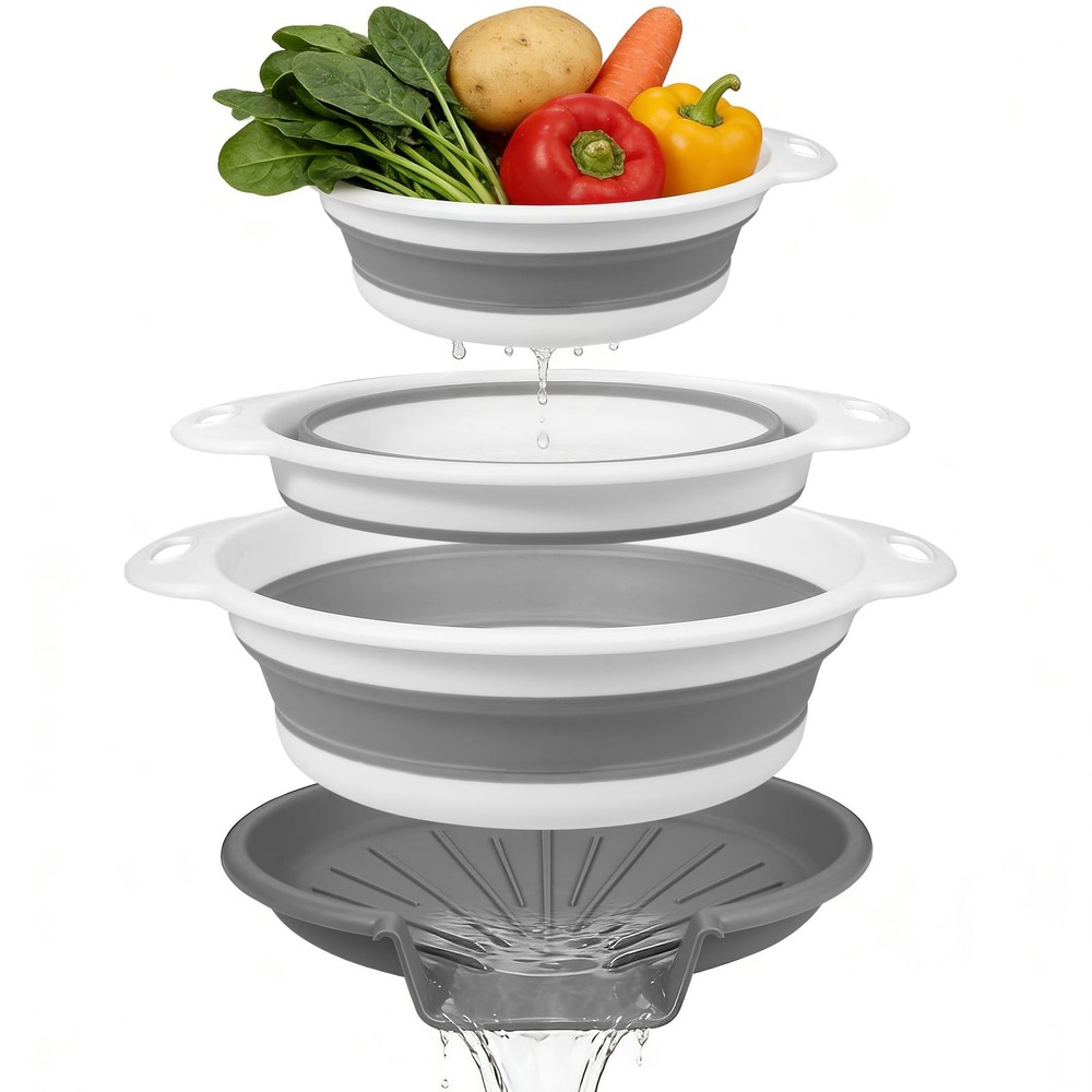 Collapsible Colander Set & Food Strainer for Kitchen, 4 in 1 Kitchen Gadget S...