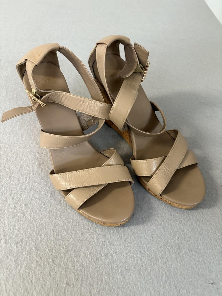 Cole Haan Shoes Womens Size 8.5 Leather Cork Wedge Sandals Strappy Grand OS