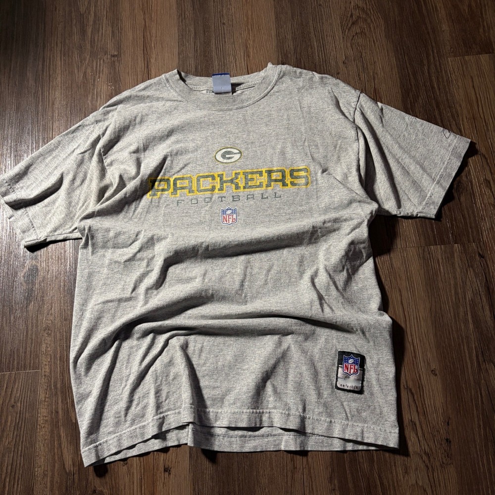 Mens Green Bay Packers Football NFL Reebok Team Apparel Gray T Shirt Size XL