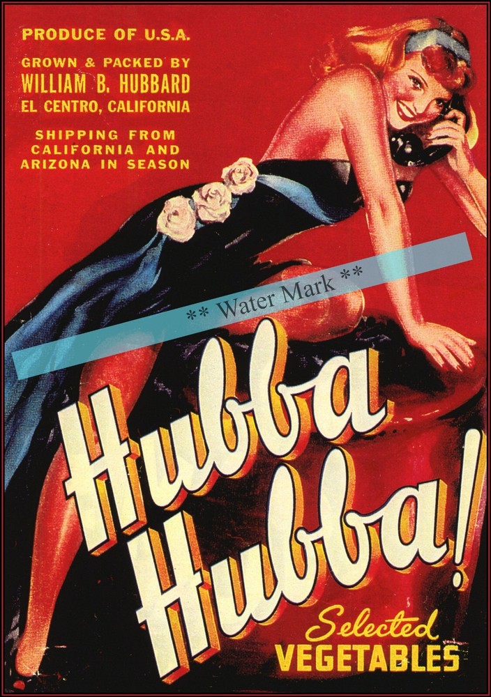 Hubba Hubba 1940s Pin-Up Crate Label Vintage Poster Print Retro Style Repro Art