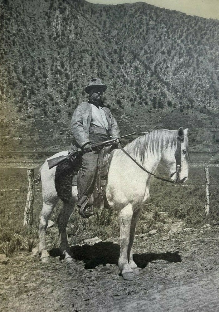 1905 Vintage Magazine Illustration Theodore Roosevelt on Horseback Holding Rifle