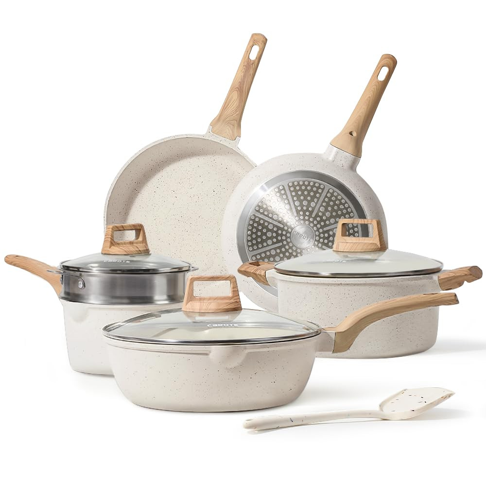 White Granite Nonstick Pots and Pans Set for Induction Cookware 10-Piece