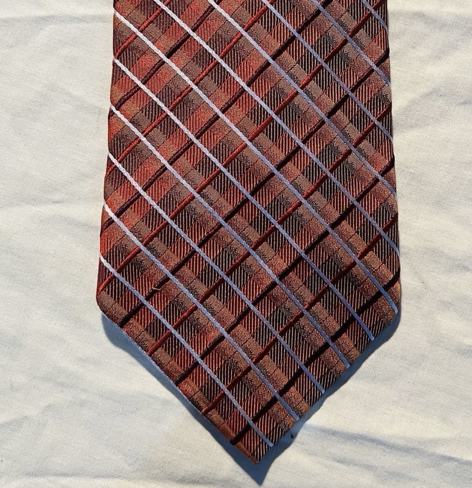 Express Silk Plaid Tie Brown Red Gray Classic Woven Men's Necktie One Size