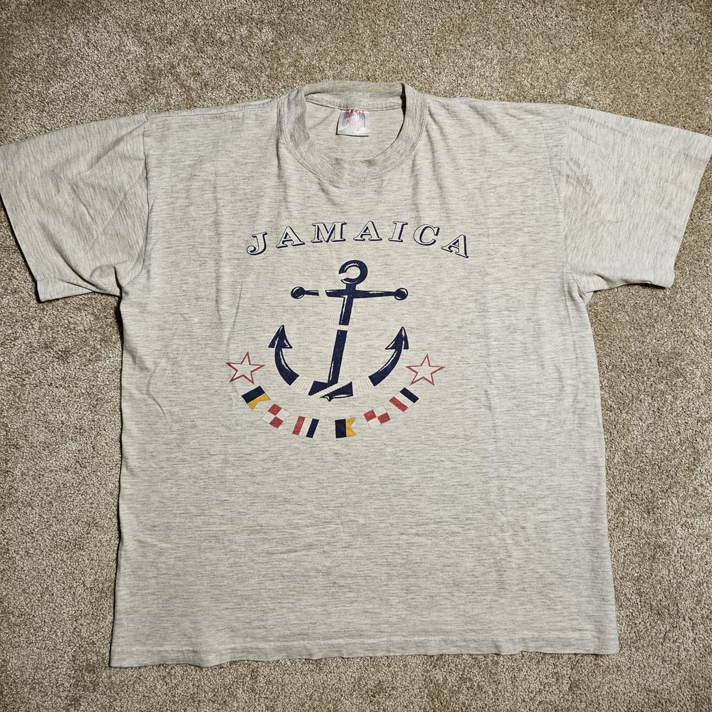 Vtg 80s Faded Jamaica Anchor Mens XL Single Stitch T-Shirt Island Souvenir Flag