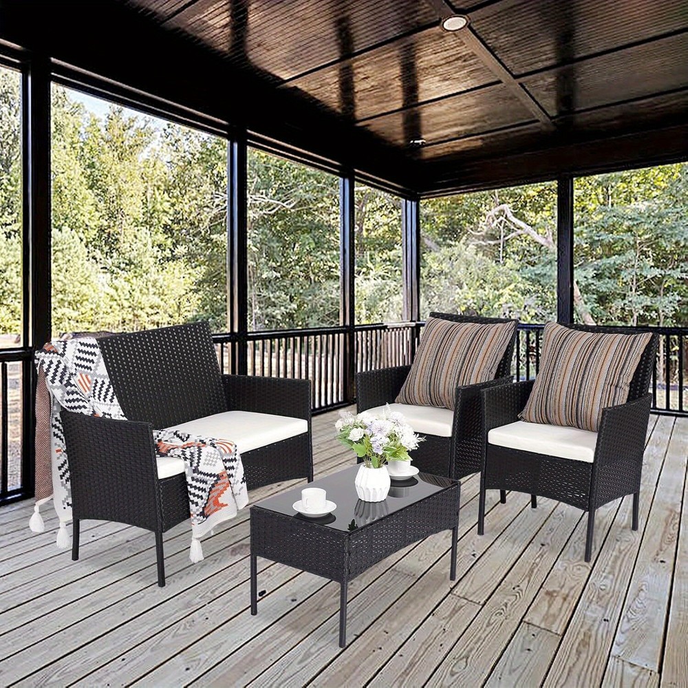 3 or 4 Piece Patio Furniture Set Outdoor Wicker Rattan Conversation Set