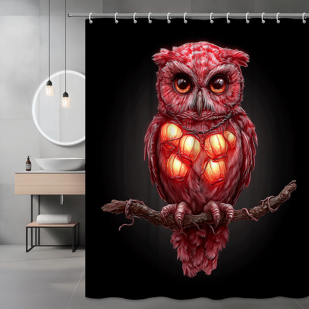 Red Owl Lantern Print Shower Curtain Halloween Decor