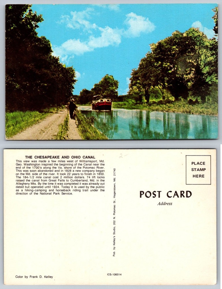 C&O Canal Williamsport MD Scenic Boat Towpath Vintage Postcard Kelley Studio