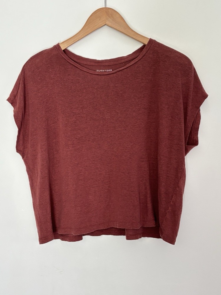 Eileen Fisher 100% Organic Linen Boxy Cropped Shirt Fits XS-Small Minimalist C41