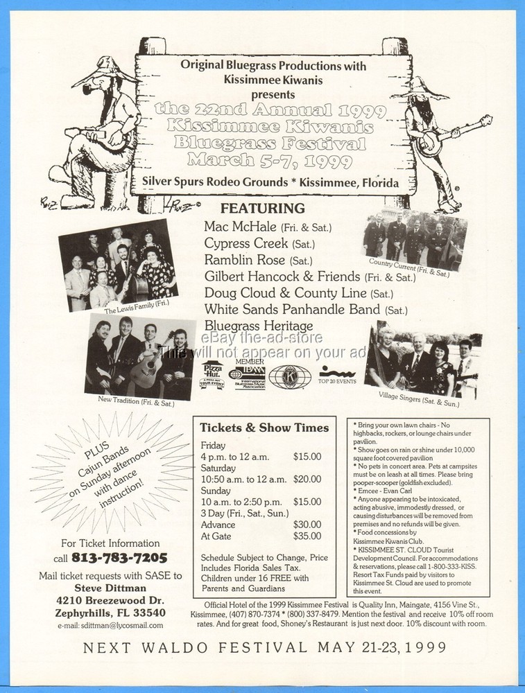1998 Kissimmee Kiwanis Bluegrass Festival FL Ad Lewis Family New Tradition