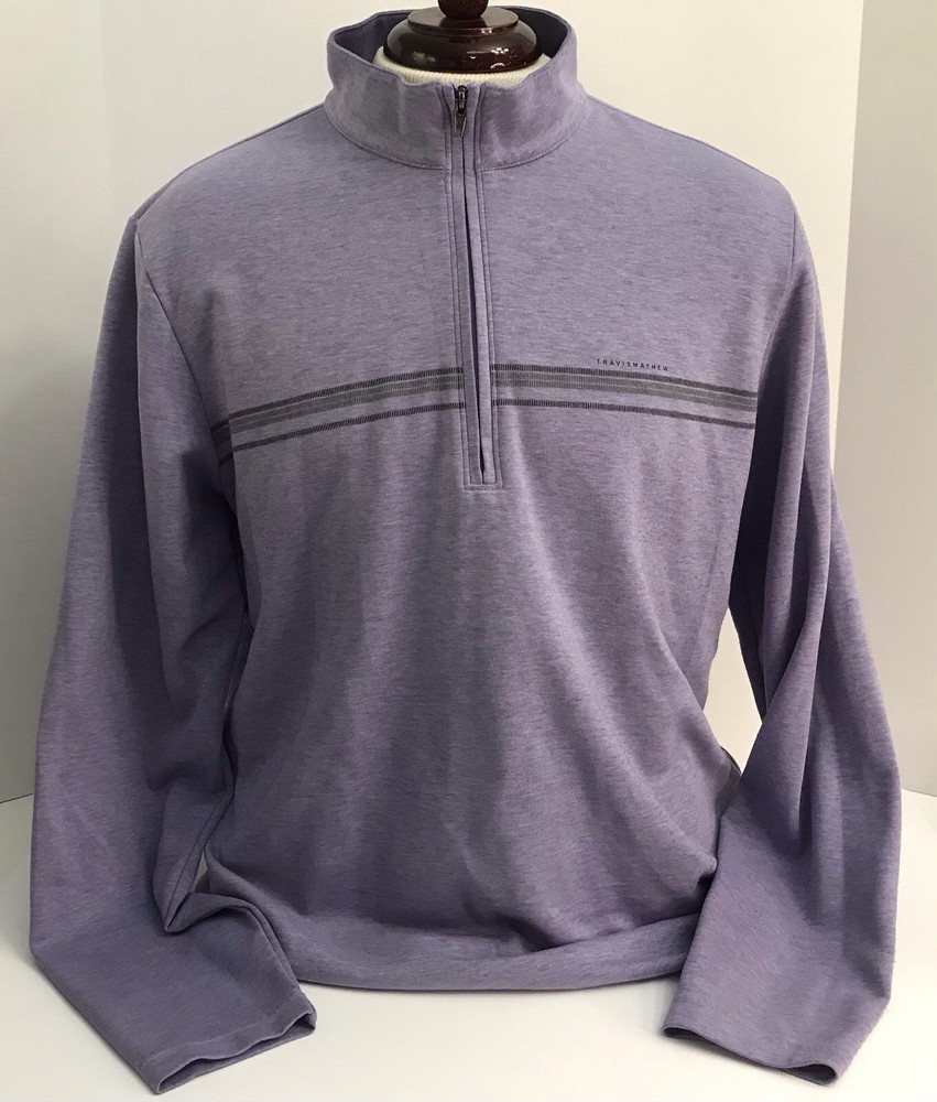 Travis Mathew Shirt Mens Large 1/4 Zip Stretch Golf Performance Purple Stripe