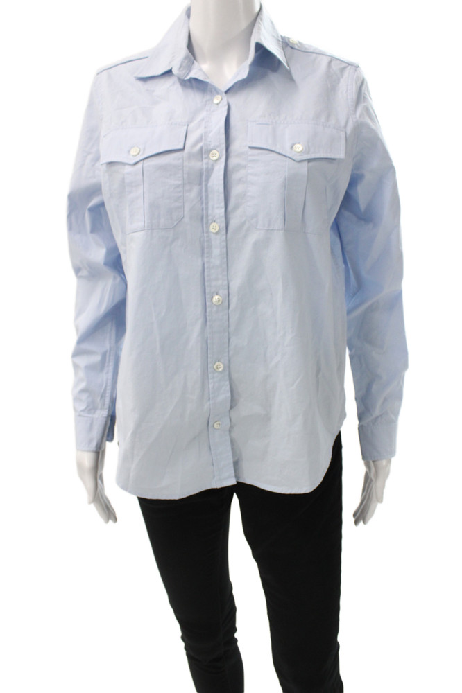 Marie Marot Women Collared Cotton Button-Up Light Blue Long Sleeve Size XSFree Shipping in US $100+ Orders | $6.95 Orders Below