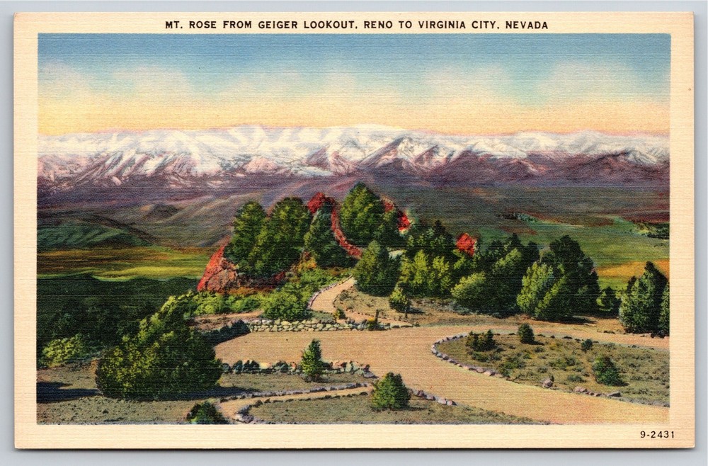 Virginia City Nevada~View Of Mt Rose From Geiger Lookout~Vintage Linen Postcard