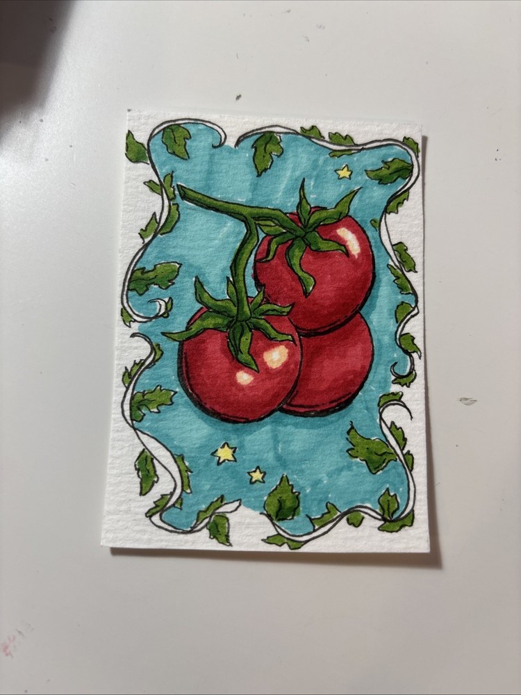 ACEO Original Drawing Of Tomatoes With Alcohol Markers On Paper By Janie 2.5x3.5
