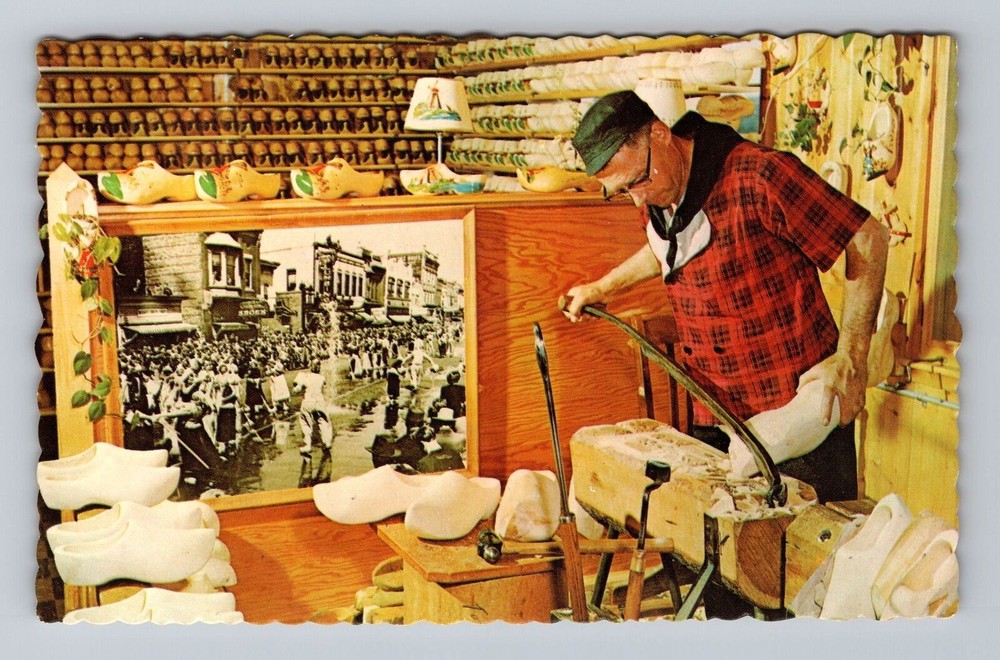 Holland MI-Michigan Wooden Shoe Carver Factory Dutch Community Vintage Postcard