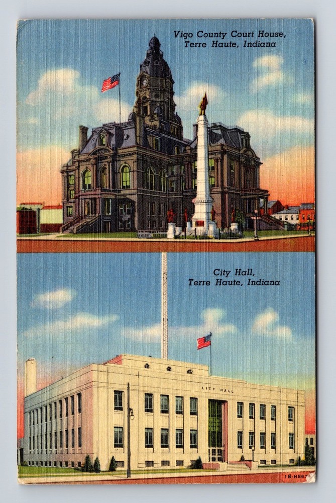 Terre Haute IN-Indiana Vigo County Court House City Hall Vintage Postcard