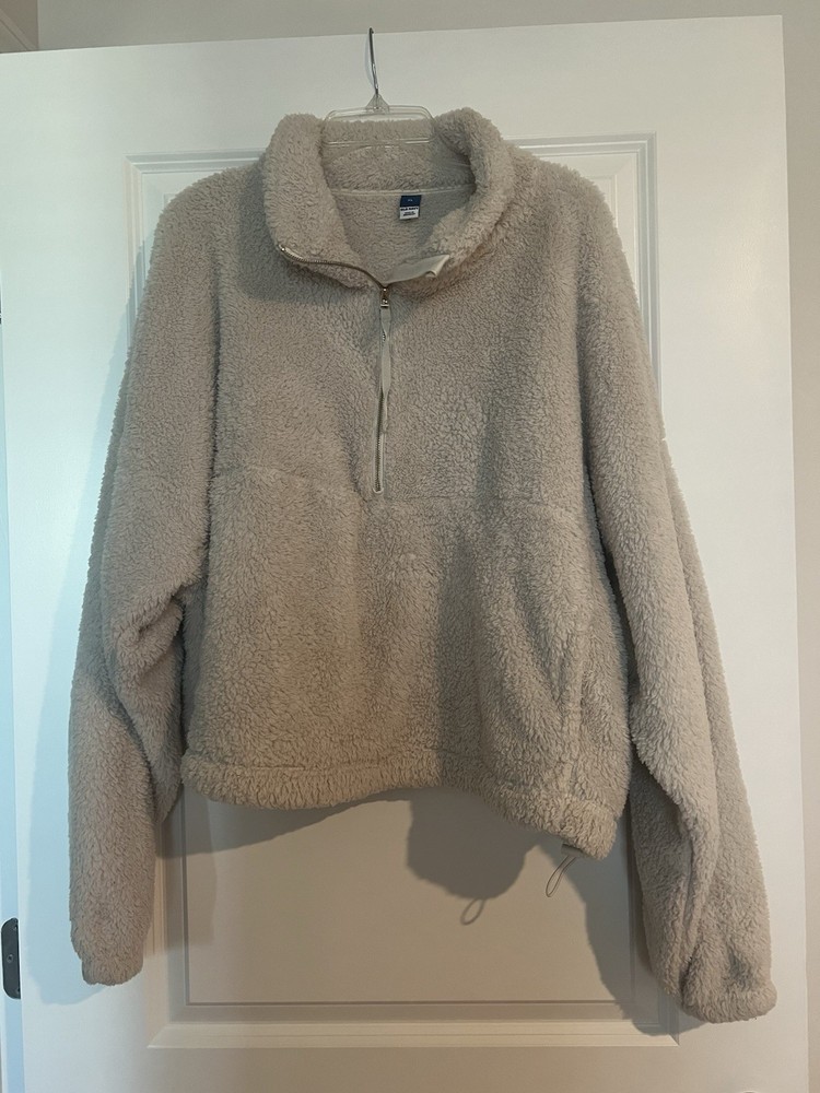 Women’s Size XL Old Navy Sherpa Quarter-Zip Pullover Beige