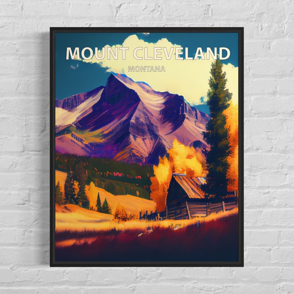 Mount Cleveland Montana Retro Art Print Mount Cleveland Wall Art Painting Mount