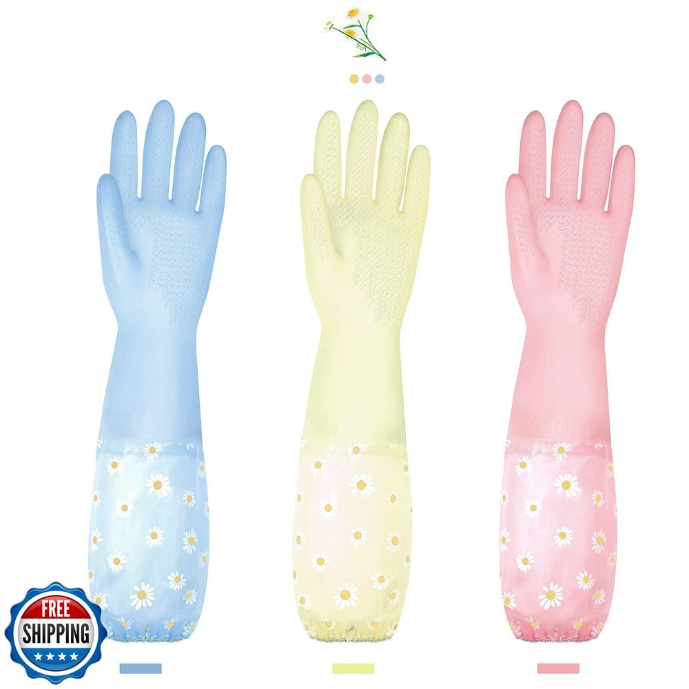KAQ 3-Pair Reusable Non-Slip Dishwashing and Laundry Rubber Gloves