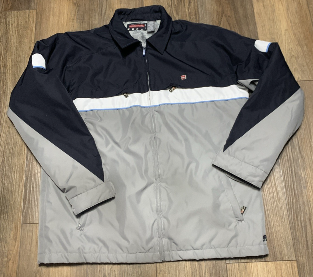 VTG Quicksilver full Zip Jacket Mens L Bomber Y2K Blue Gray Colorblock