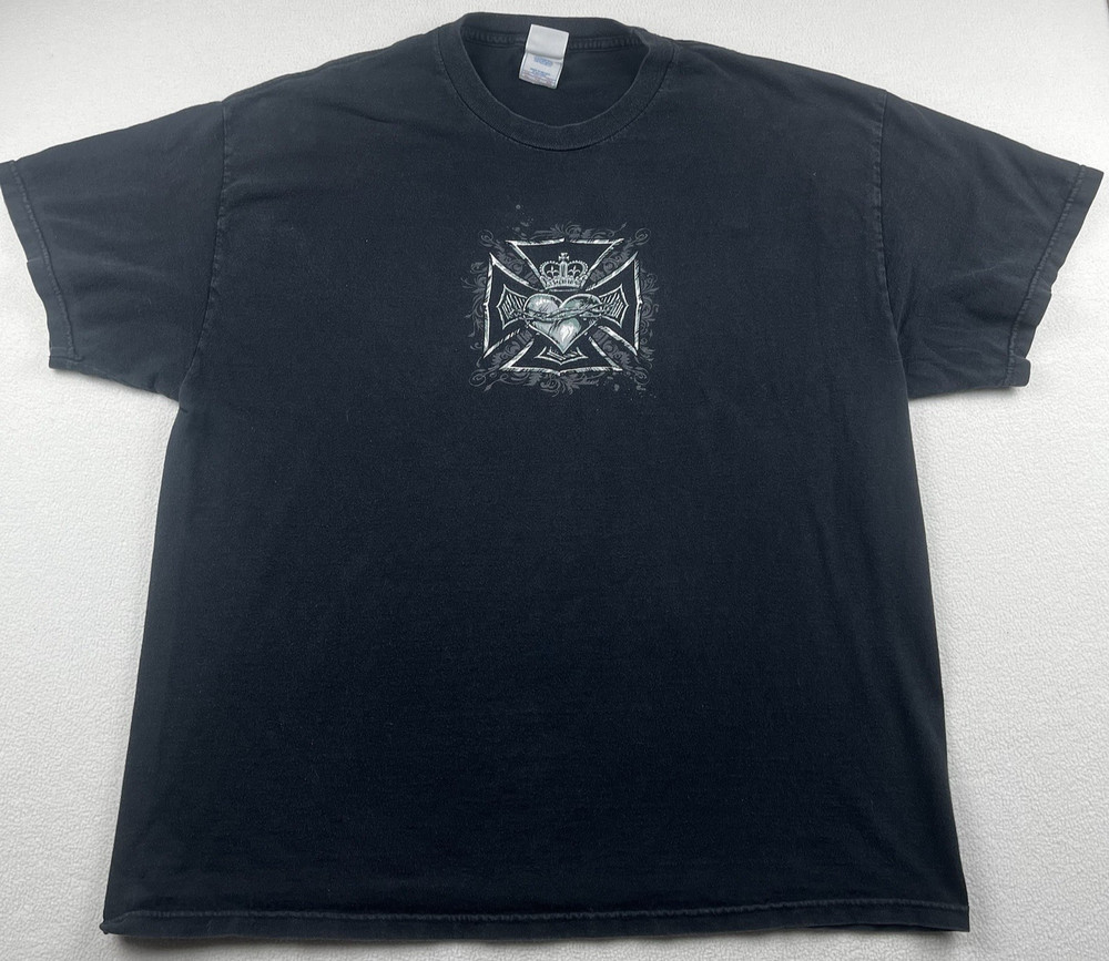 Vintage Y2K Loyalty Tavern Bar T Shirt Mens XL Iron Cross Crown Sacred Heart