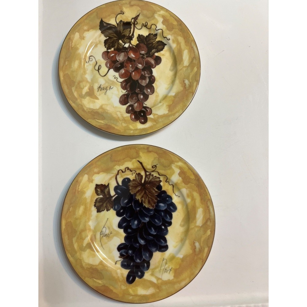 I. Godinger Email de Limoges Grape Dessert Plates Set of 2 Rouge Pinot Noir 1855