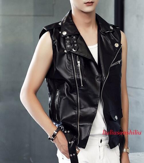 Mens Motorcycle Biker Outwear Vest Punk PU Leather Sleeveless Waistcoat Jacket