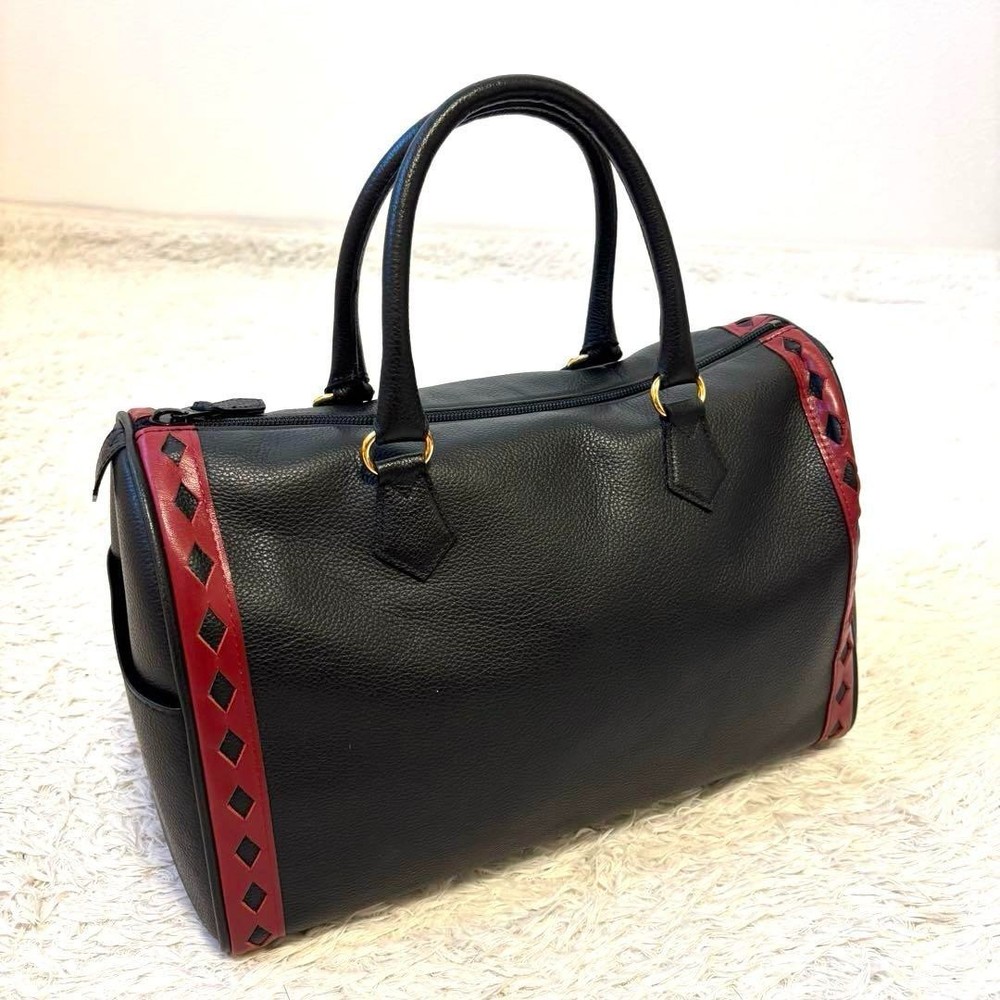 YSL Black Red Leather Boston Tote Bag Preowned Gently Used