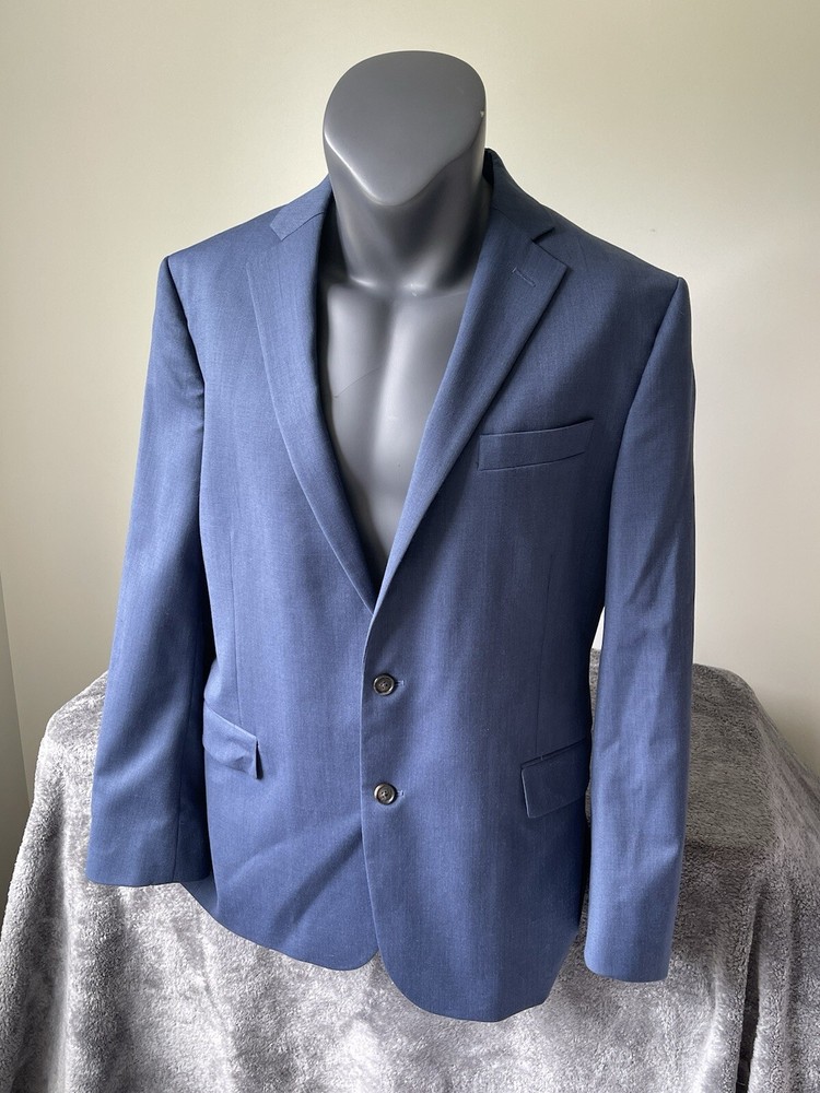 Stafford Mens 44R Blue Classic Fit Super Suit Wool Blend Sport Coat Blazer