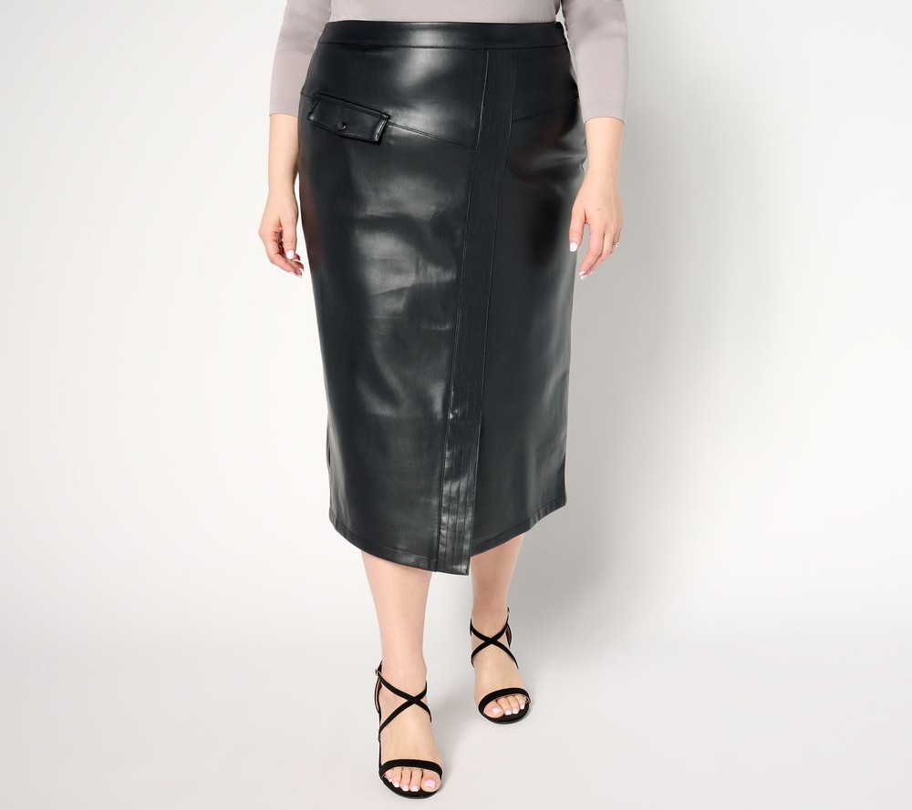 Studio Park Women's Petite Skirt 18P Fixed Faux-Leather Wrap Black A666187