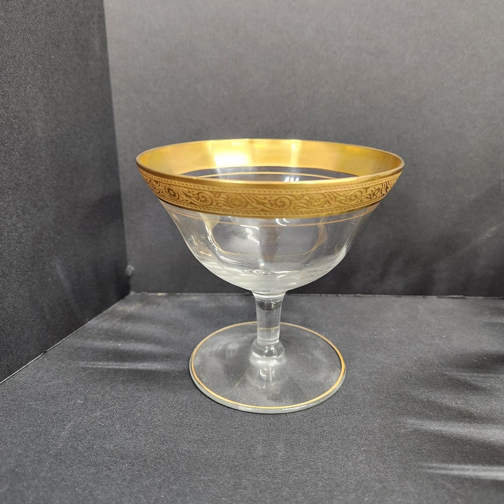 Vintage Crystal Champagne Flutes with Gold Rims - Set of 10