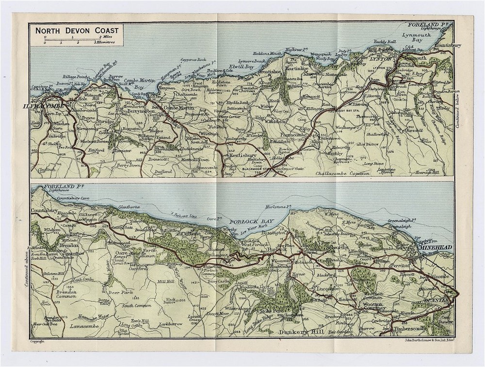 1924 Original Vintage Map Of North Coast Of Devon / England