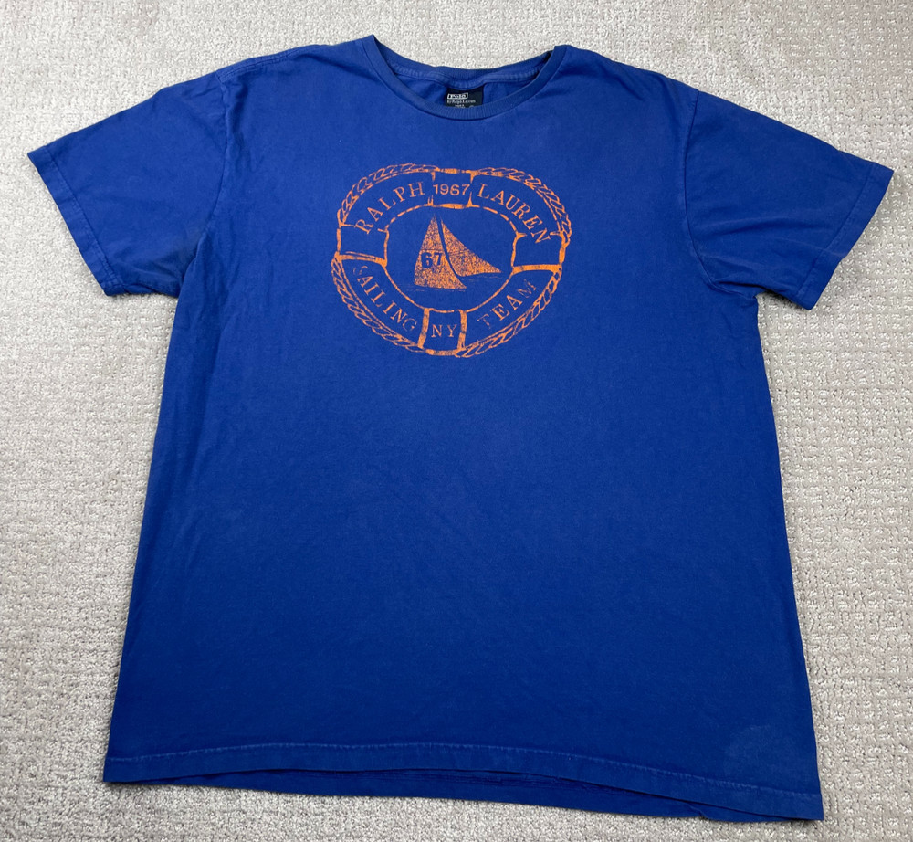 Vintage Polo Ralph Lauren T Shirt Mens Large Blue NY Sailing Team 1967 RLYC 90s