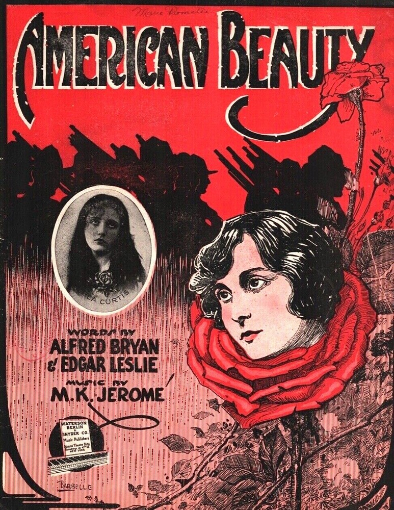 1918 WWI AMERICAN BEAUTY antique sheet music MARCHING SOLDIERS with Bea Curtis