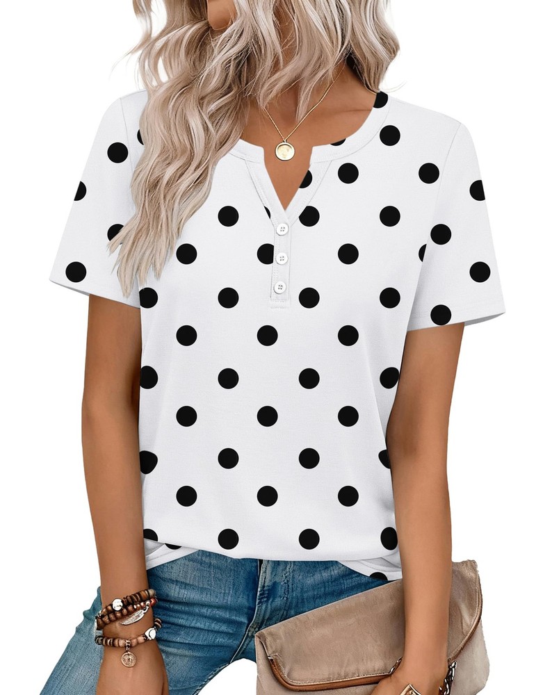 Womens Summer Tops V Neck Short Sleeve Shirts Dressy Casual Blouse Spring Vac...