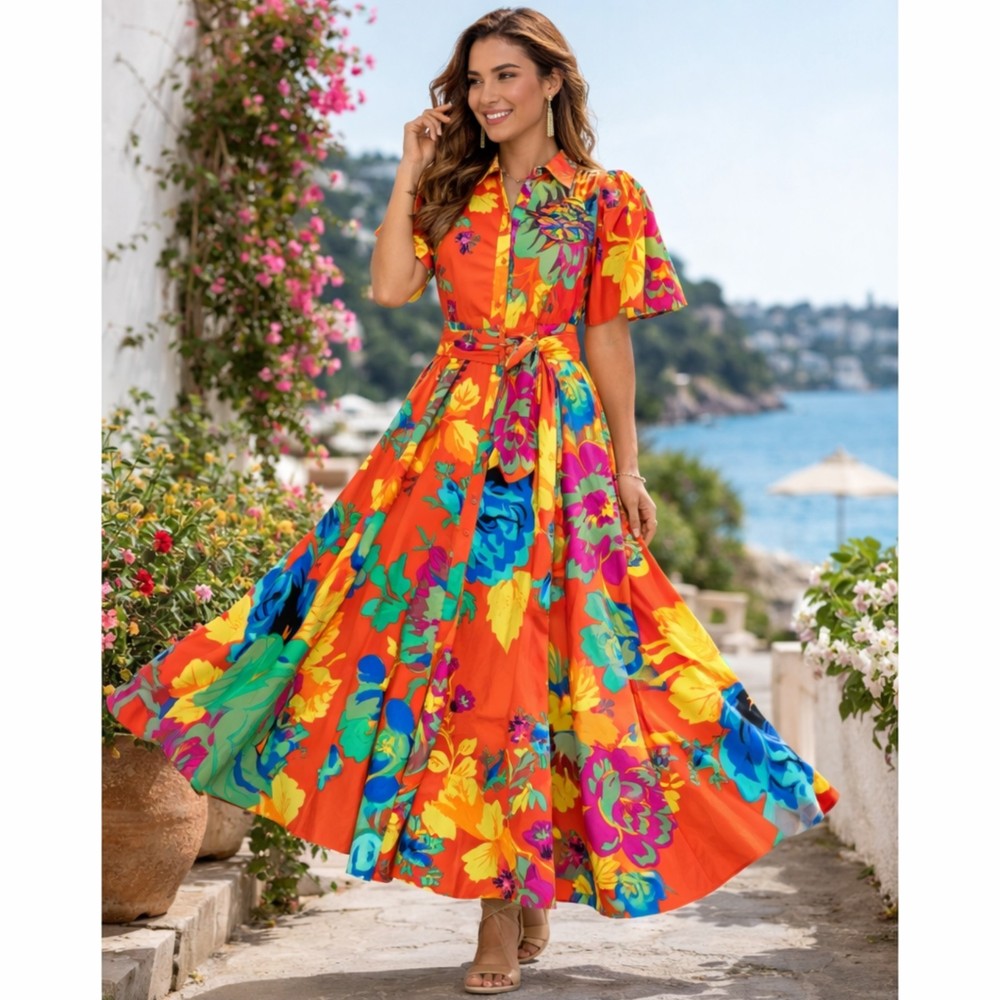 Christopher John Rogers X Target Floral Maxi Shirt Dress 4 Puff Sleeves Colorful