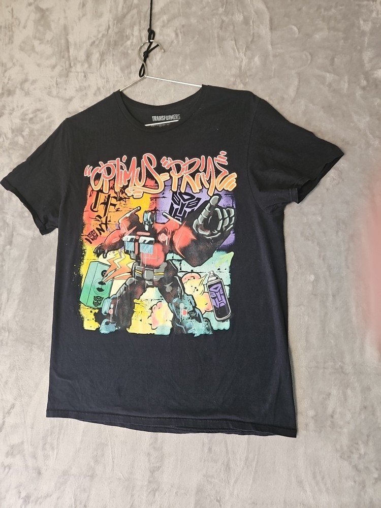 Transformers  T Shirt Men's L  Black Graffiti Optimus Prime Retro