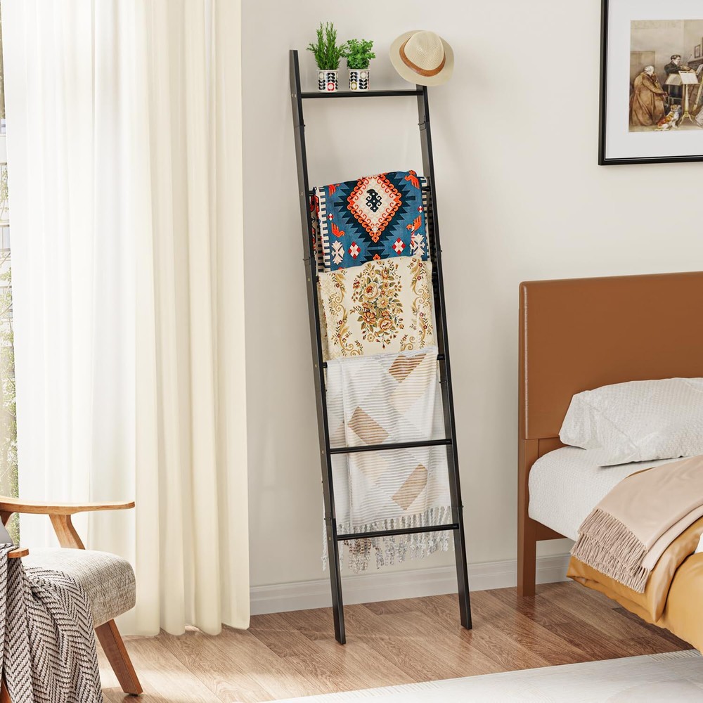 6-Tier Blanket Ladder for Living Room, Blanket Quilt Ladder Rack Rustic Decor...