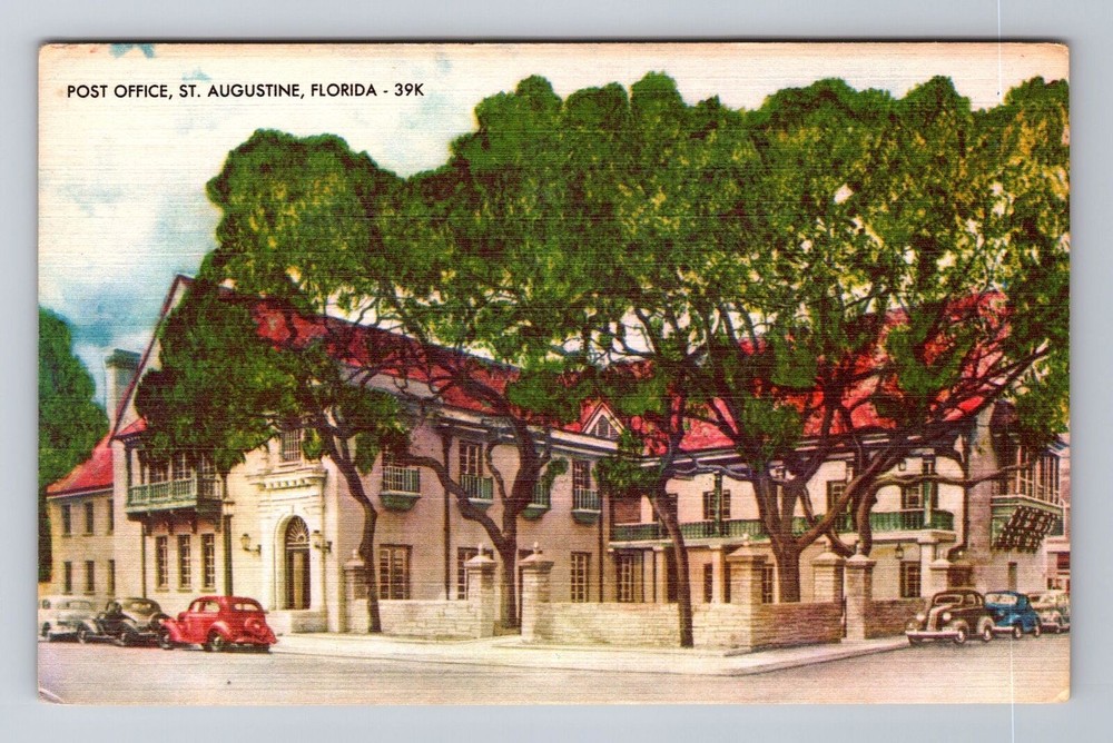 St Augustine FL-Florida, Post Office, Antique Vintage Souvenir Postcard