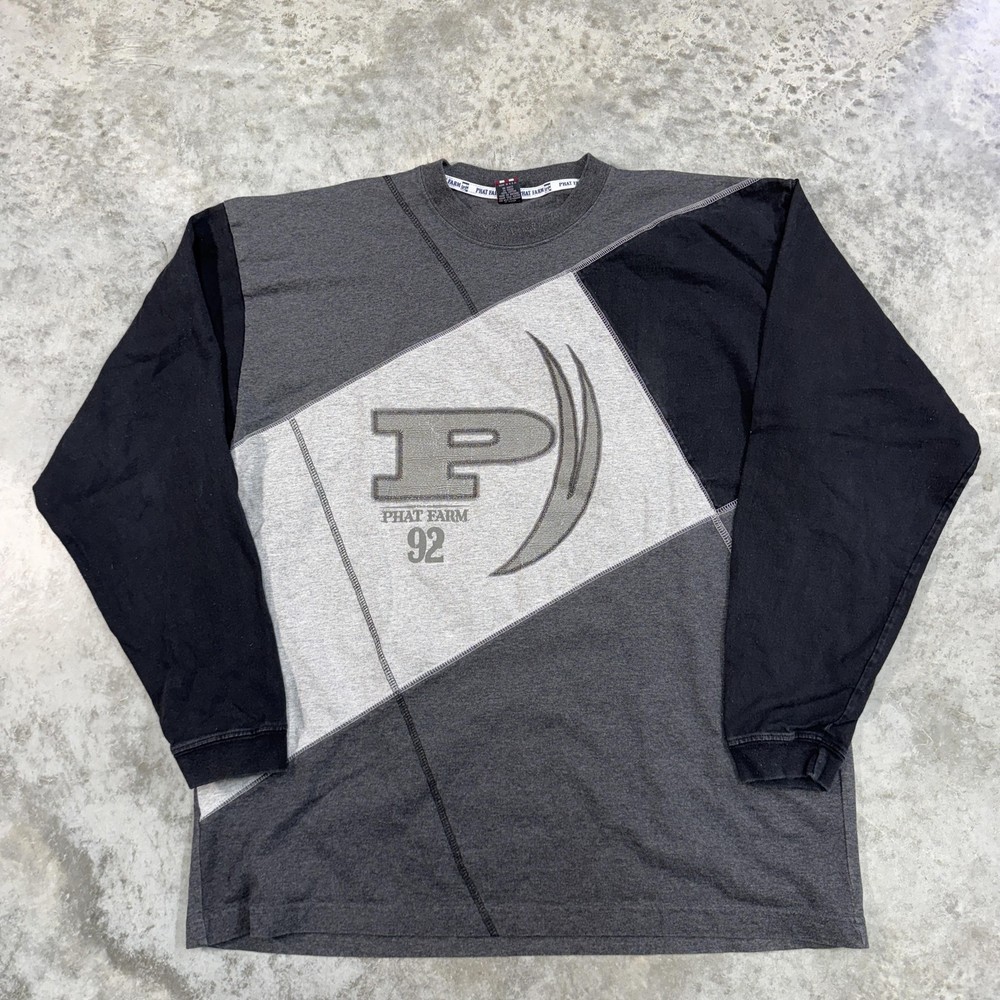 Vintage Phat Farm shirt Mens XL Gray Black 92 Graphic y2k hip hop Made USA 90s