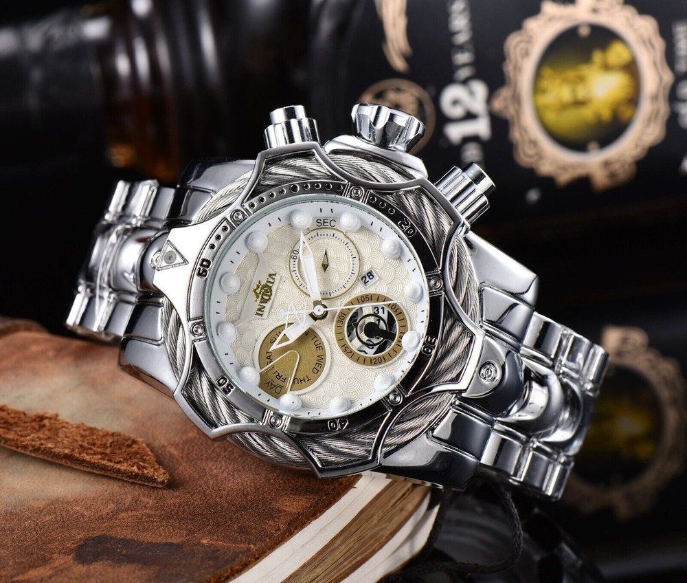 Luxury Men’s Large Dial Stainless Steel Silver White Wristwatch