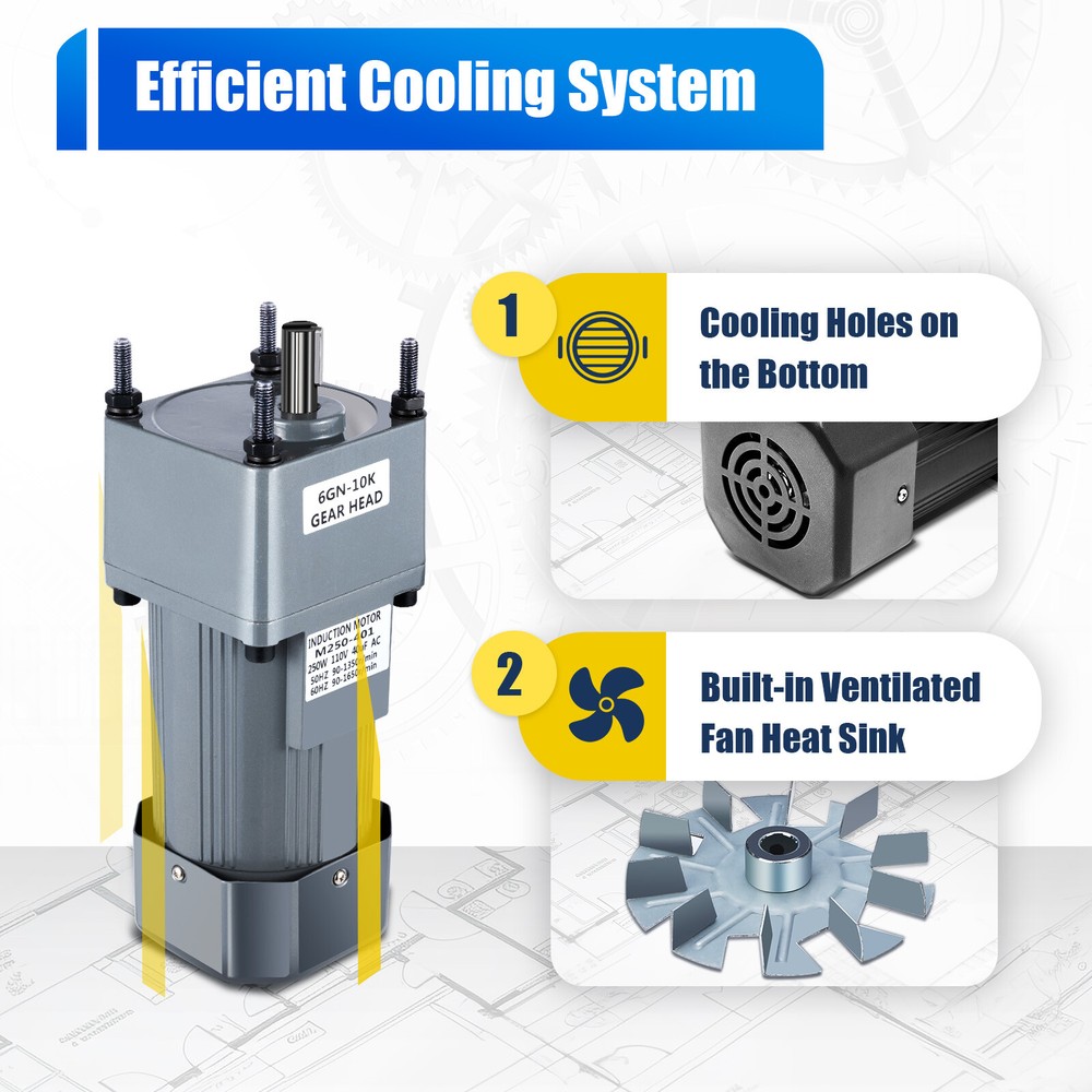 250W AC Gear Reduction Motor Electric+Variable Speed Control Reversible Motors