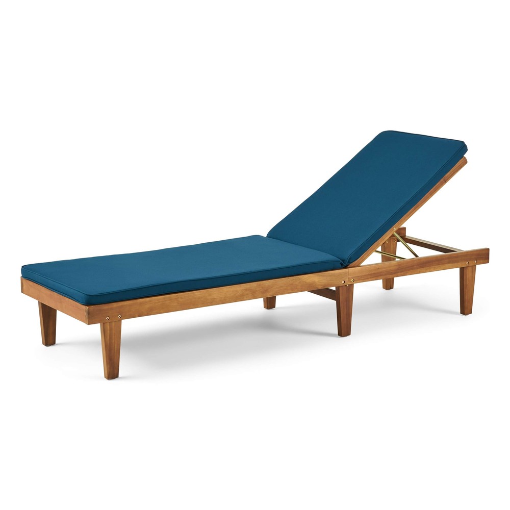 GDFStudio Acacia Wood Outdoor Chaise Lounge with Blue Cushion Set-image