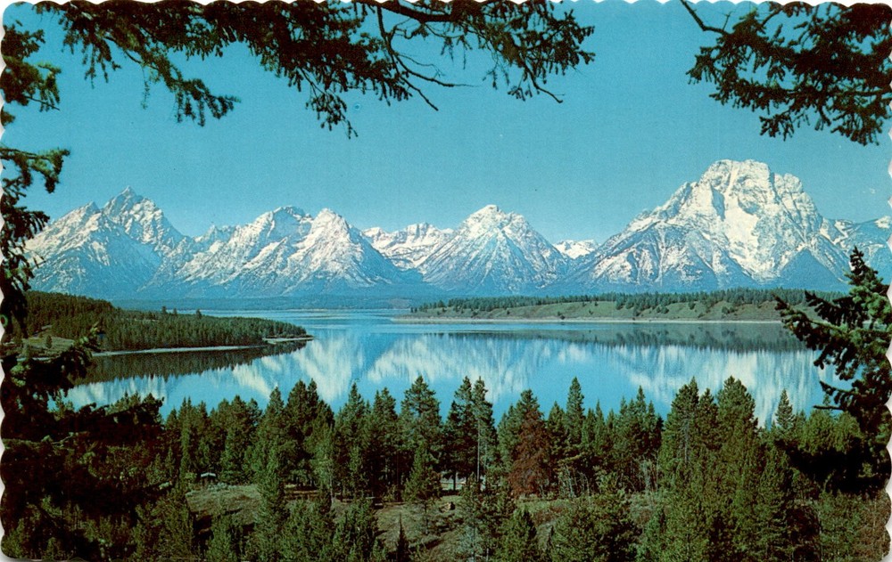 Teton Range, Jackson Lake, Signal Mountain, Grand Teton National Park, Postcard